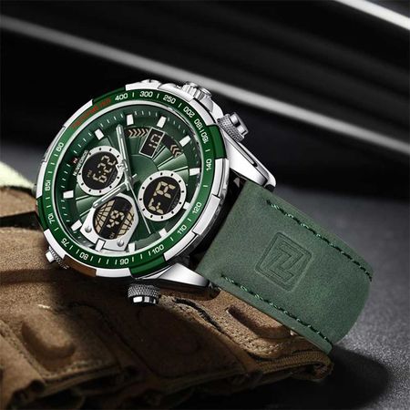 Picture of Naviforce 9197 Dual Time Military Wristband Watch for Men Silver Green