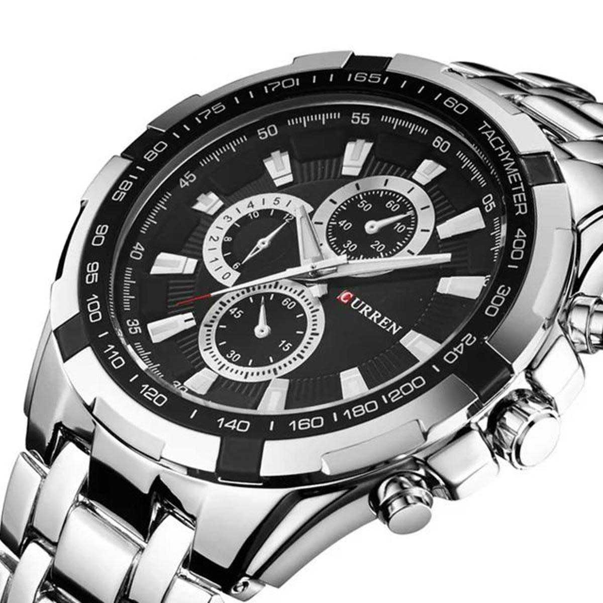 Picture of CURREN 8023 Men's Stainless Steel Business Fashion Fashion Chronograph Clock Analog Water Resistance For Men - Silver & Black