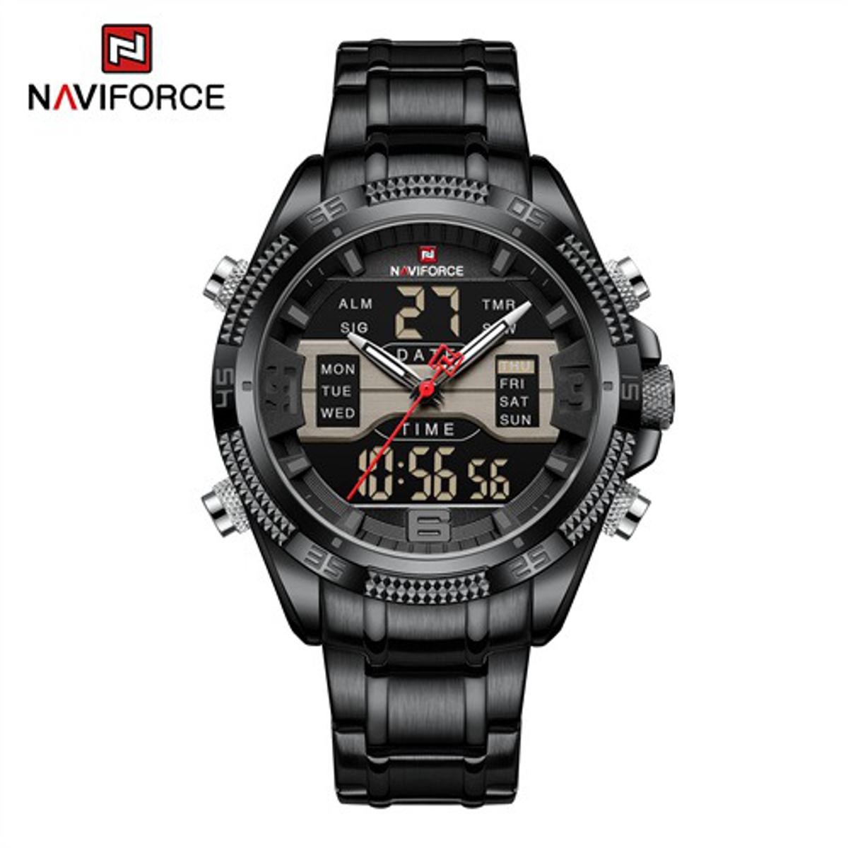 Picture of NAVIFORCE 9201 Stainless Steel Dual Time Wrist Watch For Men-Black - Watch