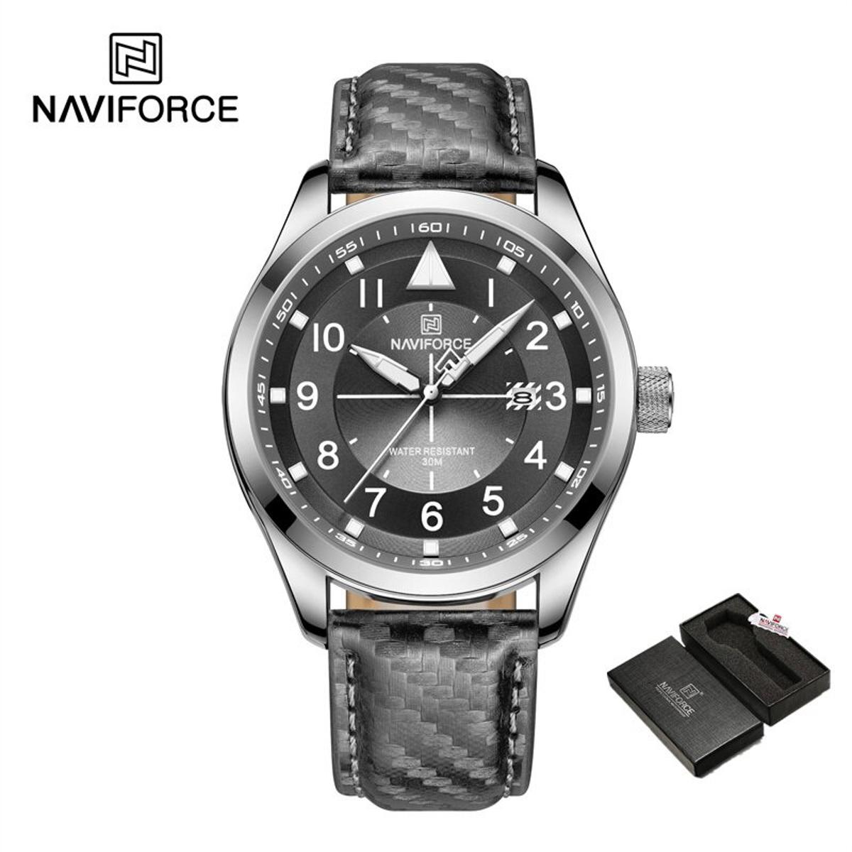 Picture of NAVIFORCE NF8022 PU Leather Analog Watch For Men-Silver  Black