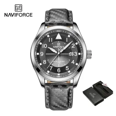 Picture of NAVIFORCE NF8022 PU Leather Analog Watch For Men-Silver  Black