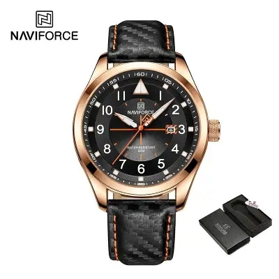 Picture of NAVIFORCE NF8022 PU Leather Analog Watch For Men-Rose Black