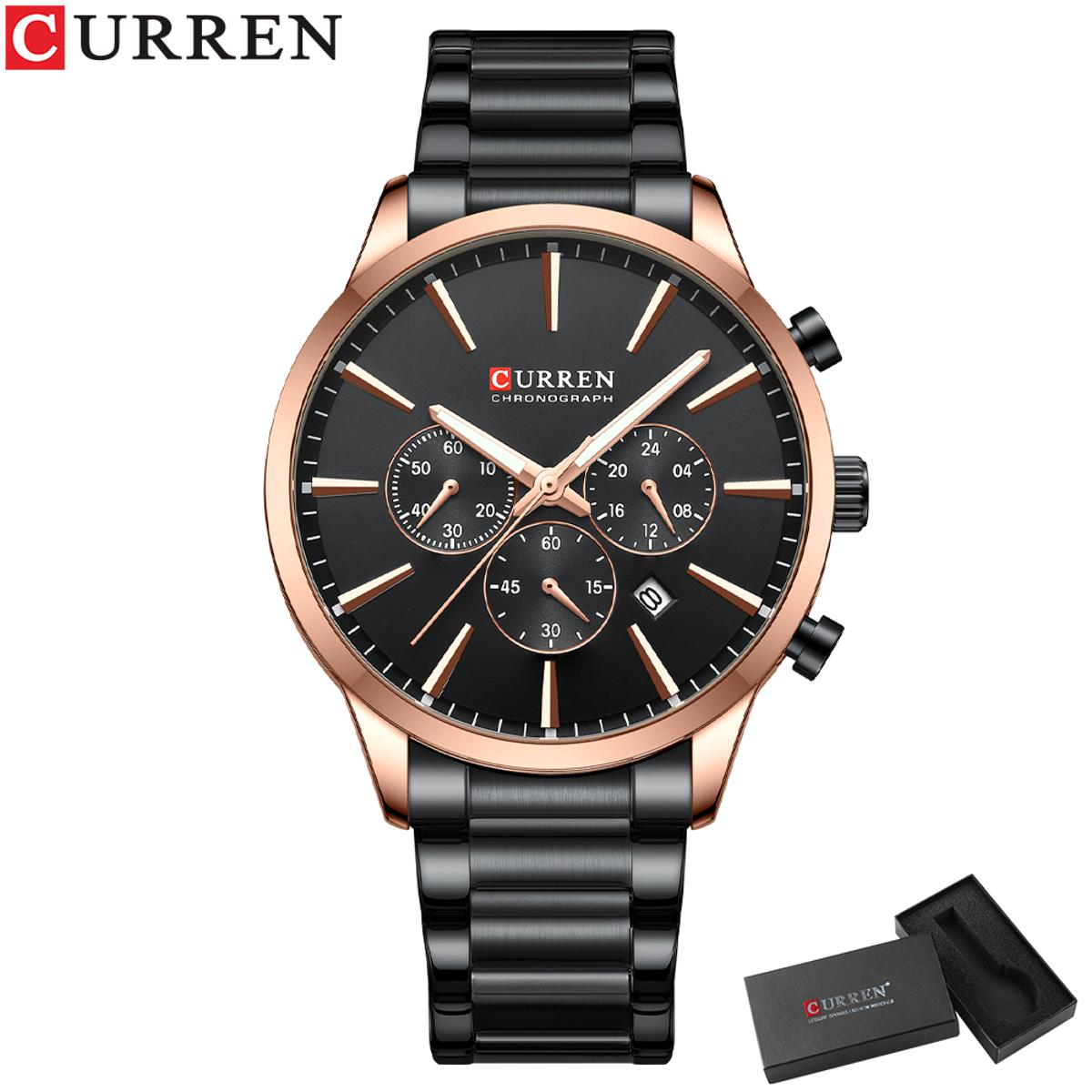 Picture of CURREN 8435 Stainless Steel Watches for Mens Creative Fashion Luminous Dial with Chronograph Watch Male Casual Wristwatches Rose Gold And Black