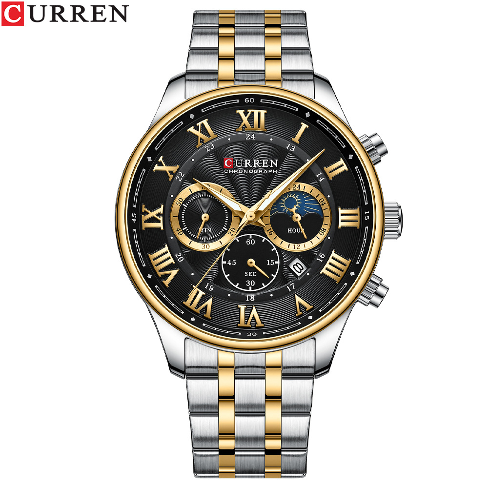 Picture of Curren 8427 Stainless Steel Watches For Men Creative Fashion Luminous Dial With Chronograph Watch Male Casual Wristwatches Multi Color And Black