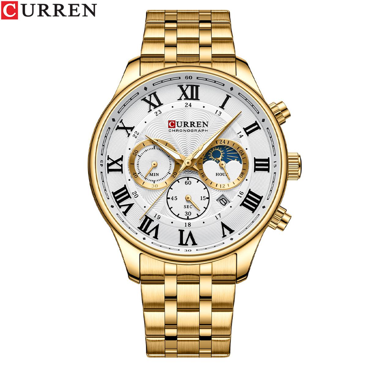 Picture of Curren 8427 Stainless Steel Watches For Men Creative Fashion Luminous Dial With Chronograph Watch Male Casual Wristwatches Multi Color-Golden