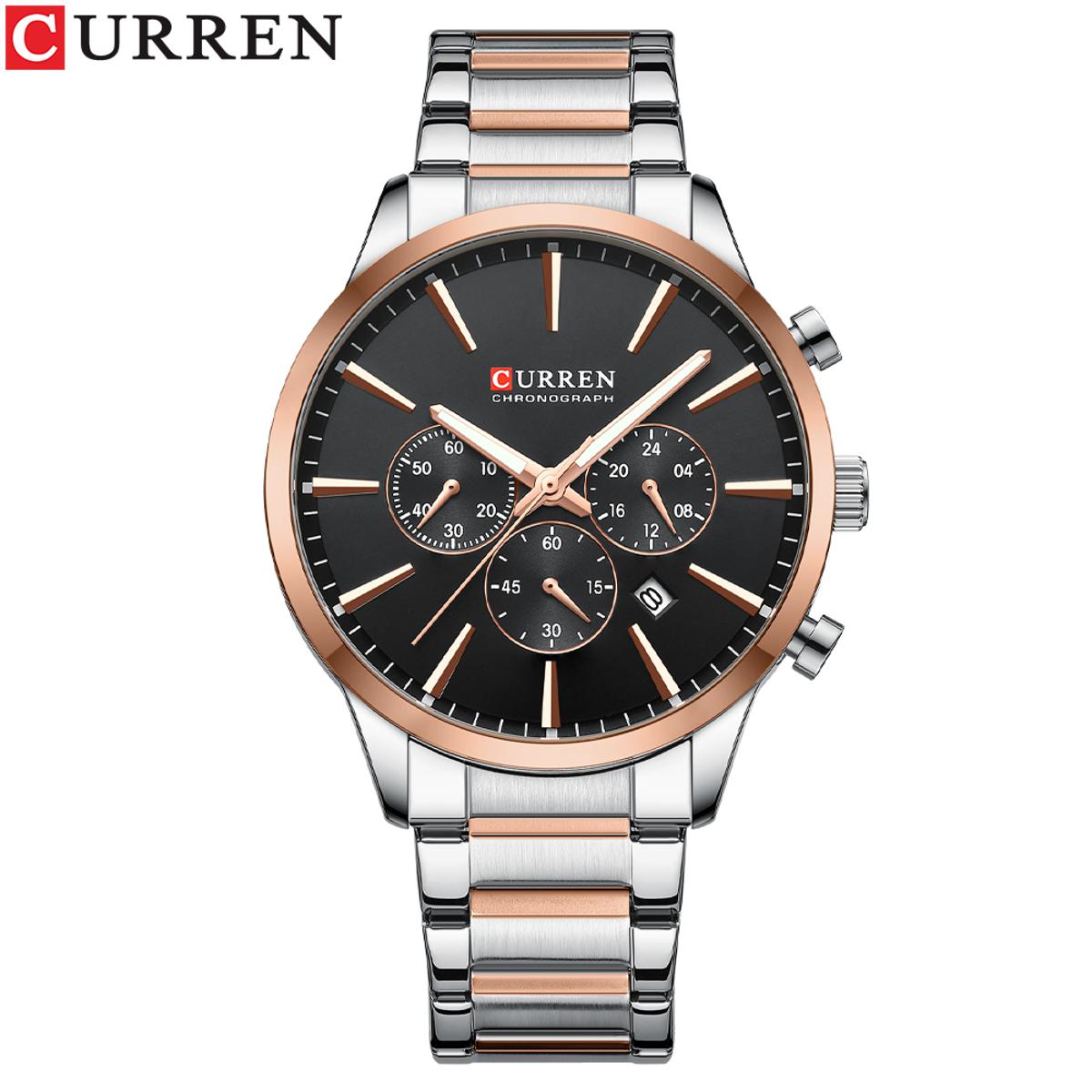 Picture of CURREN 8435 Stainless Steel Watches for Mens Creative Fashion Luminous Dial with Chronograph Watch Male Casual Wristwatches Two Tone Black