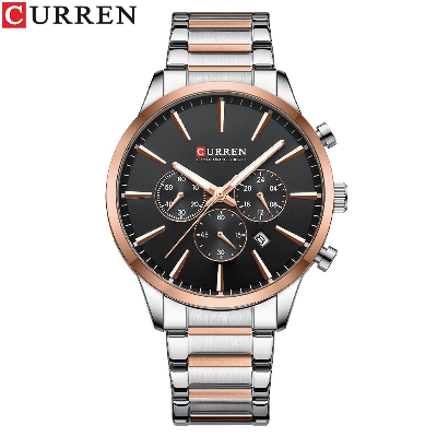 Picture of CURREN 8435 Stainless Steel Watches for Mens Creative Fashion Luminous Dial with Chronograph Watch Male Casual Wristwatches Two Tone Black