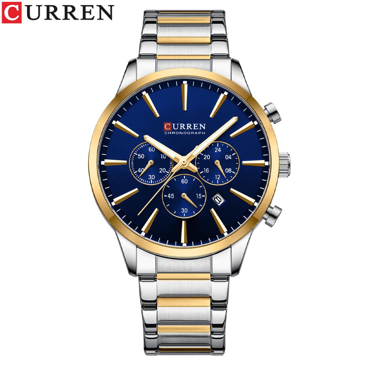 Picture of CURREN 8435 Stainless Steel Watches for Mens Creative Fashion Luminous Dial with Chronograph Watch Male Casual Wristwatches Two Tone And Blue