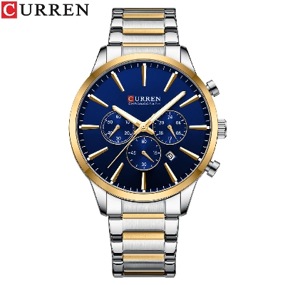 Picture of CURREN 8435 Stainless Steel Watches for Mens Creative Fashion Luminous Dial with Chronograph Watch Male Casual Wristwatches Two Tone And Blue