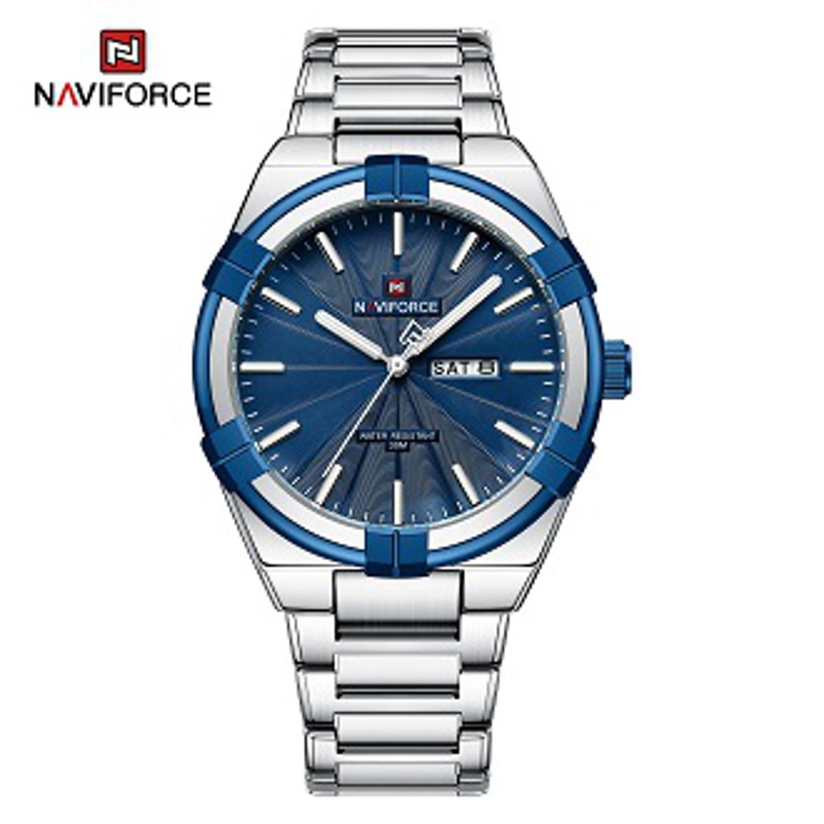 Picture of NAVIFORCE 9218 Classic Day and Date Display Men Stainless Steel Watch Man Casual Fashion  Calendar Clock Silver and Blue