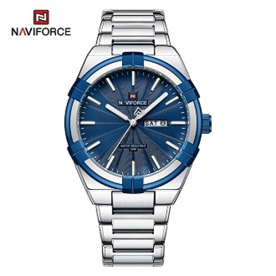 Picture of NAVIFORCE 9218 Classic Day and Date Display Men Stainless Steel Watch Man Casual Fashion  Calendar Clock Silver and Blue