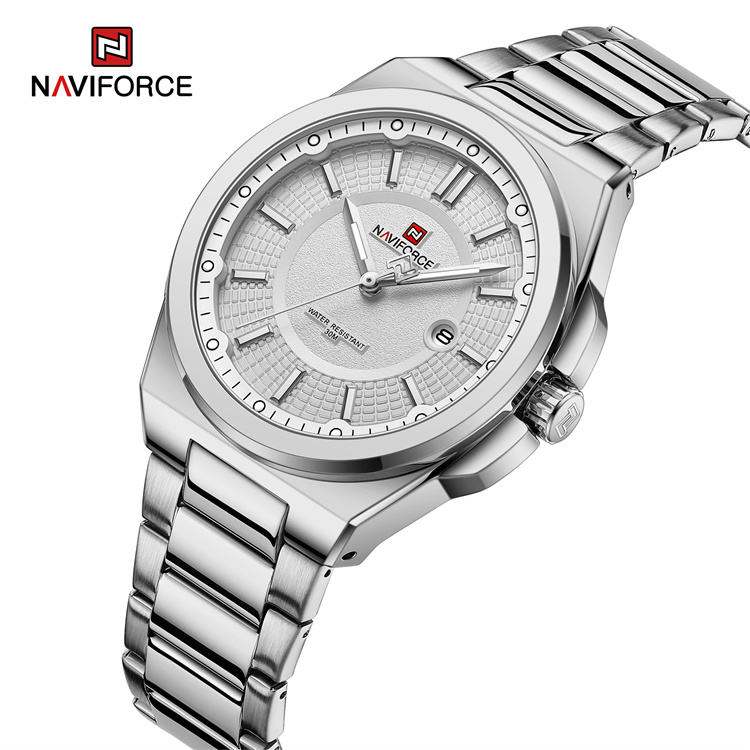 Picture of NAVIFORCE 9212 SW Alloy Quartz watches Stainless Steel strap with men Date wristwatch Casual relojes-Silver&White