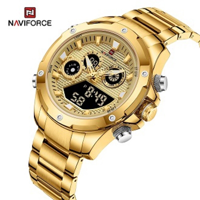 Picture of NAVIFORCE 9217 Watches for Men Date and Time Week Calendar Dual Time Display Stainless Steel Casual Fashion Quatarz Digital Watch-Golden