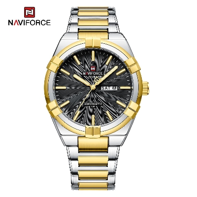 Picture of NAVIFORCE 9218 Watch Men Stainless Steel Two Tone Black Color Luxury Quartz Fashion Watches Male  Calendar Wristwatch-Two Tone Black