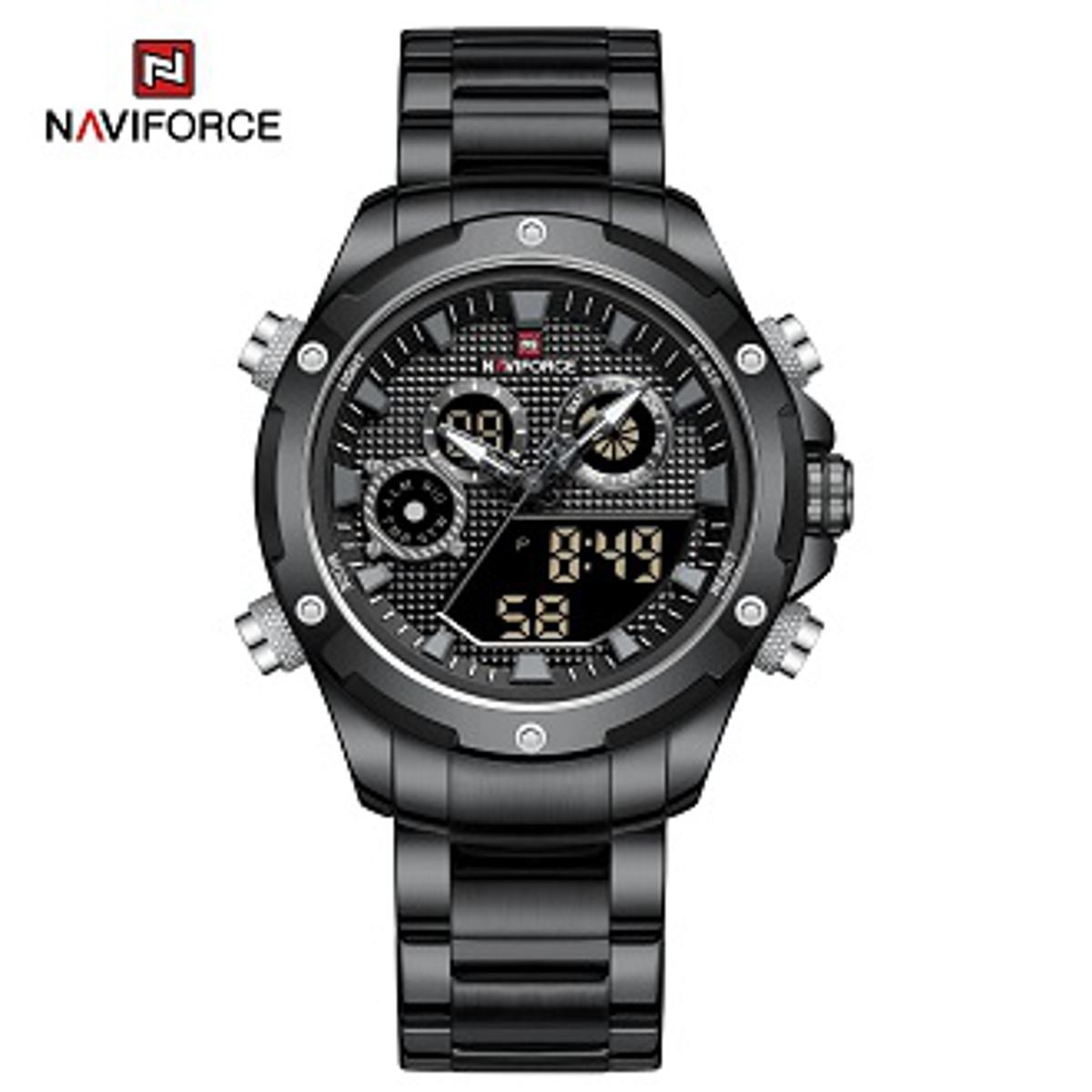 Picture of NAVIFORCE 9217 Watches Mens Date and Time Luxury Dual Time Top Brand Analog Digital Stainless Steel Man Wristwatch Casual Quartz-Black