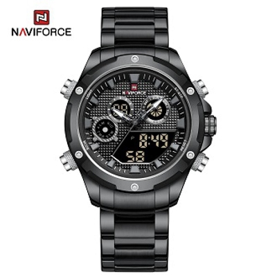 Picture of NAVIFORCE 9217 Watches Mens Date and Time Luxury Dual Time Top Brand Analog Digital Stainless Steel Man Wristwatch Casual Quartz-Black