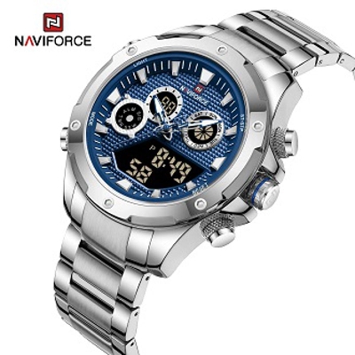Picture of NAVIFORCE 9217 Watches Mens Date and Time Luxury Dual Time  Top Brand Analog Digital Stainless Steel Man Wristwatch Casual Quartz-Silver and Blue