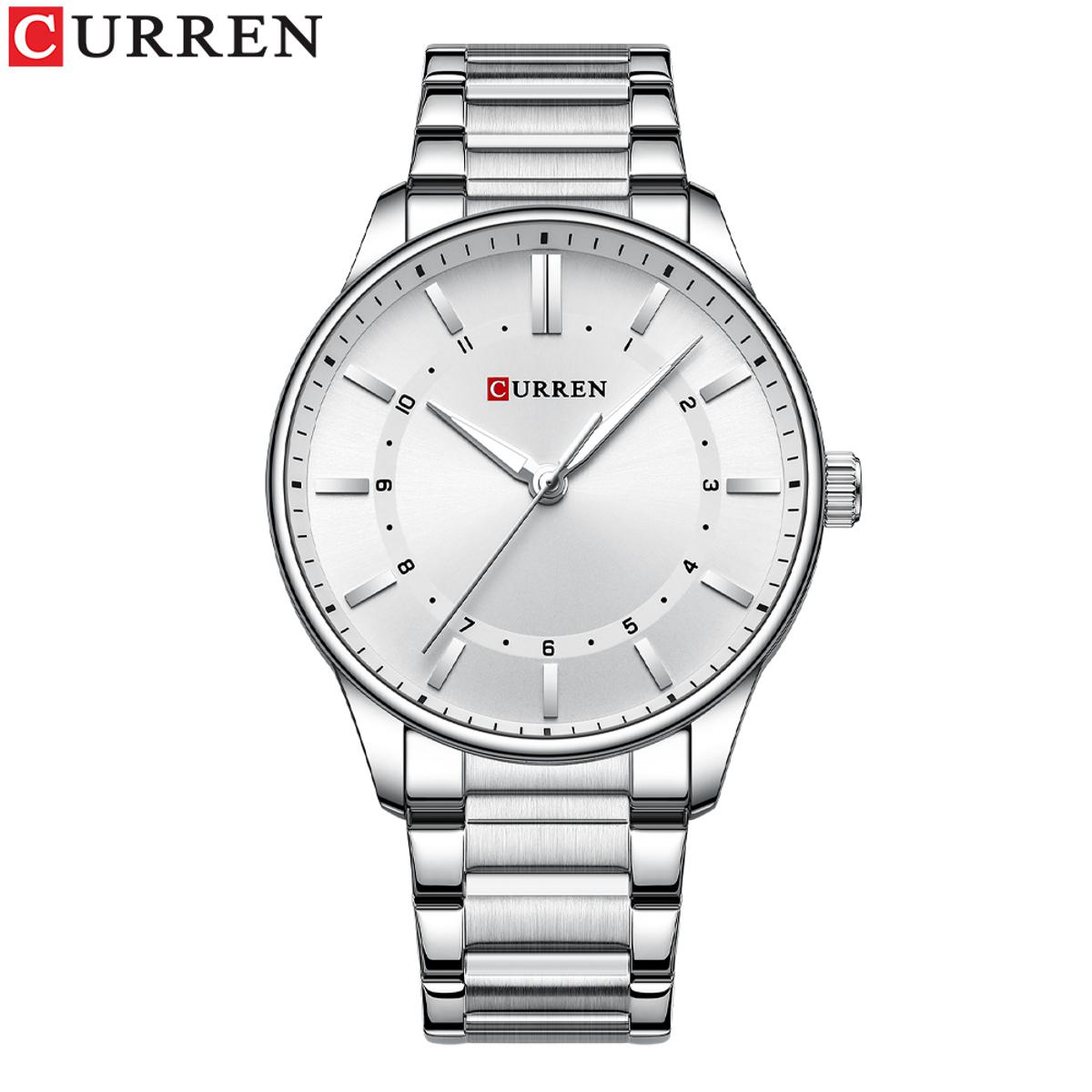 Picture of CURREN 8430 Analog Simple Classic Luminous Hands Quartz Casual Watches for Men Stainless Steel Band Wristwatches Style Clock- Silver and White