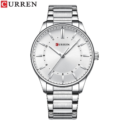Picture of CURREN 8430 Analog Simple Classic Luminous Hands Quartz Casual Watches for Men Stainless Steel Band Wristwatches Style Clock- Silver and White