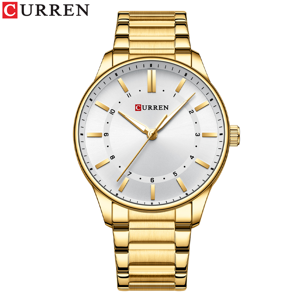 Picture of CURREN 8430 Analog  Simple Classic Luminous Hands Quartz Casual Watches for Men Stainless Steel Band Wristwatches Style Clock- Golden and White