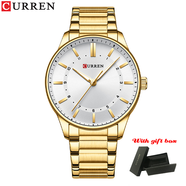 Picture of CURREN 8430 Analog  Simple Classic Luminous Hands Quartz Casual Watches for Men Stainless Steel Band Wristwatches Style Clock- Golden and White