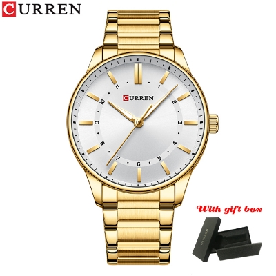 Picture of CURREN 8430 Analog  Simple Classic Luminous Hands Quartz Casual Watches for Men Stainless Steel Band Wristwatches Style Clock- Golden and White