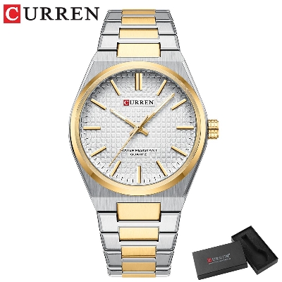 Picture of CURREN 8439 Fashion Unique Quartz Men's Wrist Watches Casual Stainless Steel Strap Watch Simple Luminous Hands Clock For Man-Golden and White