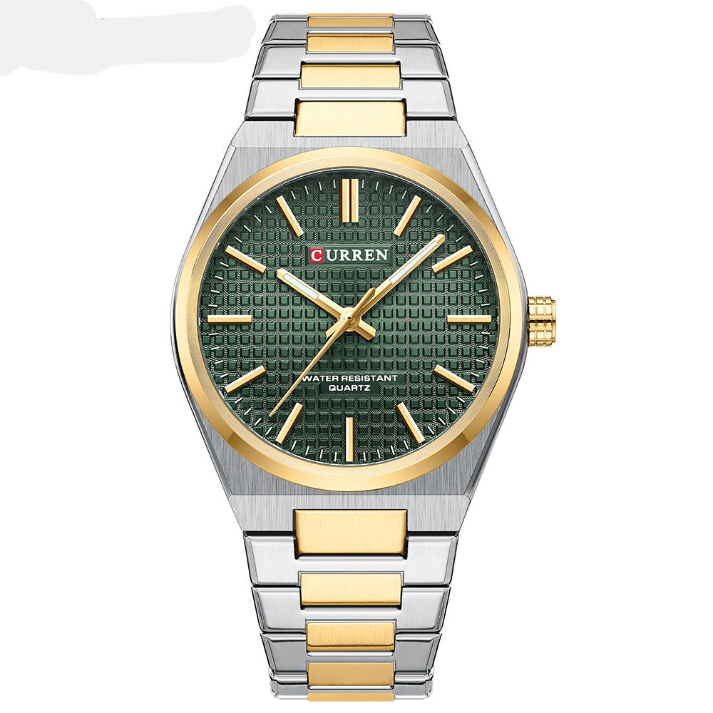 Picture of CURREN 8439 Fashion Unique Quartz Men's Wrist Watches Casual Stainless Steel Strap Watch Simple Luminous Hands Clock For Man-Golden and Green