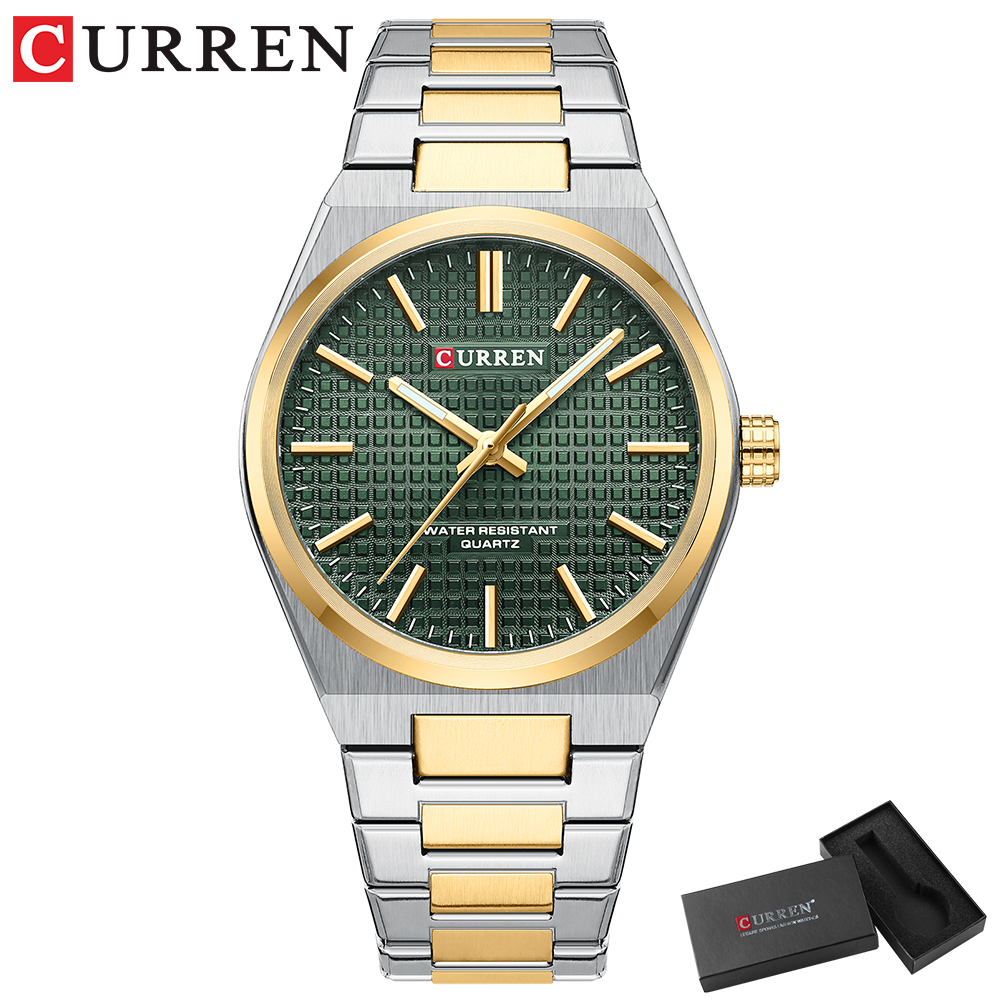 Picture of CURREN 8439 Fashion Unique Quartz Men's Wrist Watches Casual Stainless Steel Strap Watch Simple Luminous Hands Clock For Man-Golden and Green