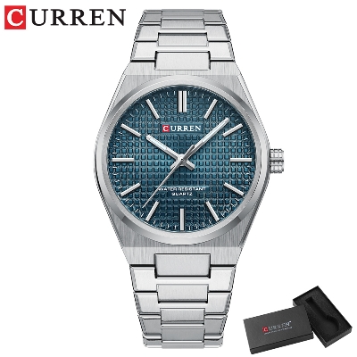 Picture of CURREN 8439 Fashion Unique Quartz Men's Wrist Watches Casual Stainless Steel Strap Watch Simple Luminous Hands Clock For Man-Silver and Blue
