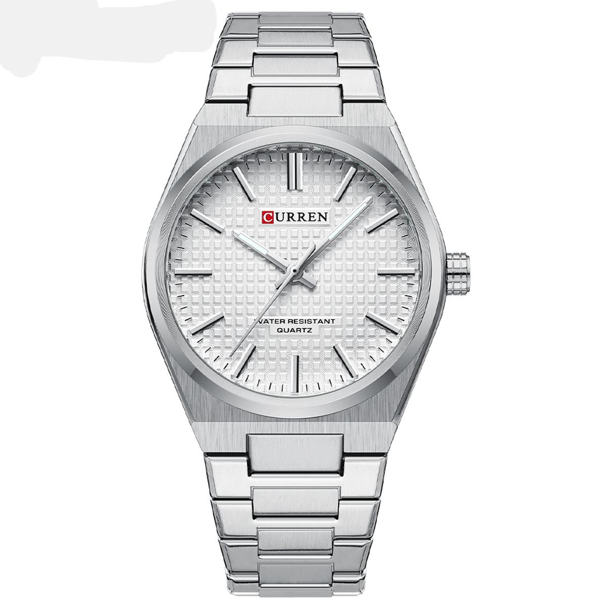 Picture of CURREN 8439 Fashion Unique Quartz Men's Wrist Watches Casual Stainless Steel Strap Watch Simple Luminous Hands Clock For Man-SILVER AND WHITE