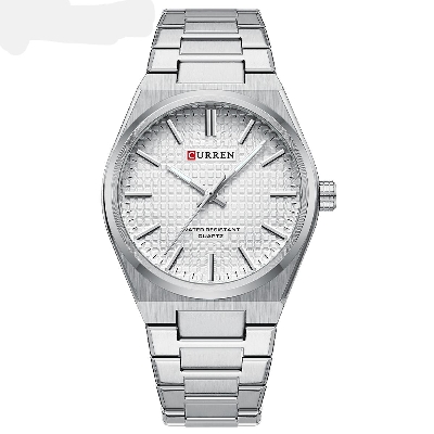 Picture of CURREN 8439 Fashion Unique Quartz Men's Wrist Watches Casual Stainless Steel Strap Watch Simple Luminous Hands Clock For Man-SILVER AND WHITE