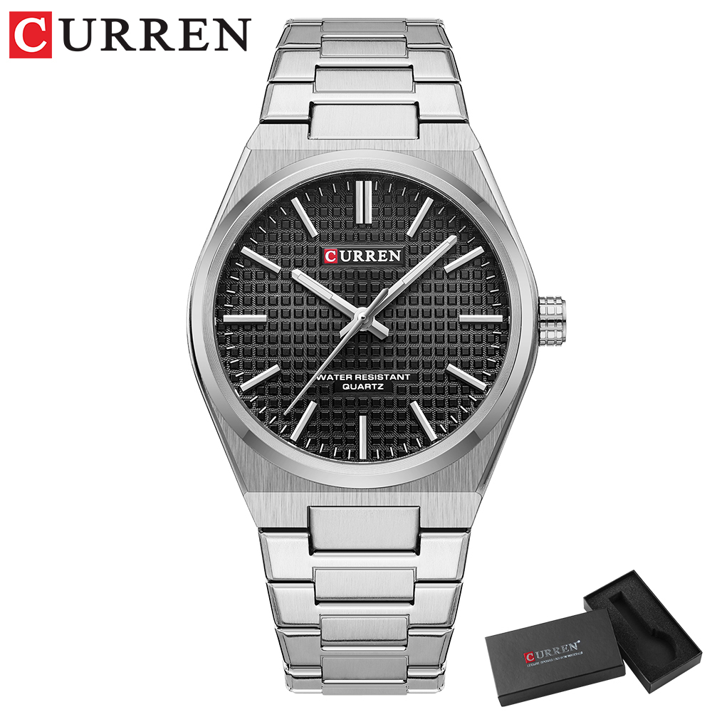 Picture of CURREN 8439 Fashion Unique Quartz Men's Wrist Watches Casual Stainless Steel Strap Watch Simple Luminous Hands Clock For Man-SILVER AND BLACK