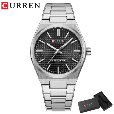 Picture of CURREN 8439 Fashion Unique Quartz Men's Wrist Watches Casual Stainless Steel Strap Watch Simple Luminous Hands Clock For Man-SILVER AND BLACK
