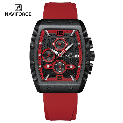 Picture of NAVIFORCE 8025 Watches for Men Original Multi-function Chronograph Watch Silicone Band Quartz Clock  Luminous -Red