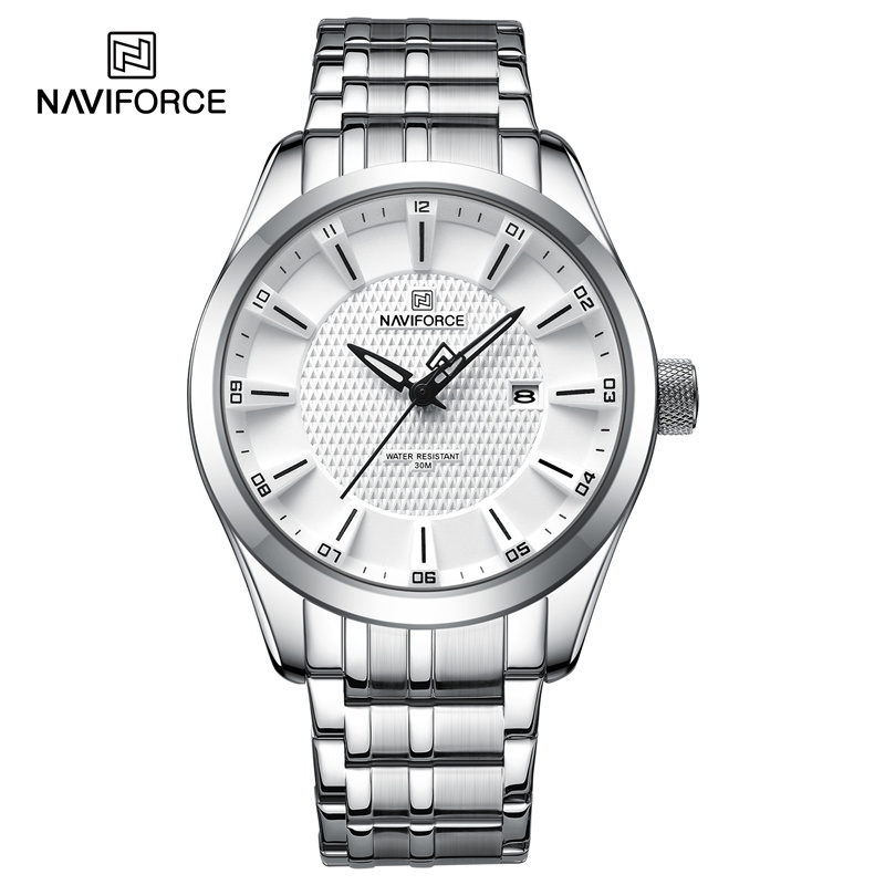 Picture of NAVIFORCE 8032 Alloy Quartz watches Stainless Steel strap with 30m waterproof men wristwatch Casual -Silver  White