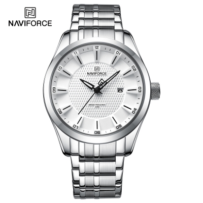 Picture of NAVIFORCE 8032 Alloy Quartz watches Stainless Steel strap with 30m waterproof men wristwatch Casual -Silver  White