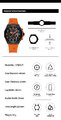 Picture of NAVIFORCE 8051 Men's Quartz Watch Luminous Silicone Strap Waterproof Wristwatch Sports Chronograph Clock
