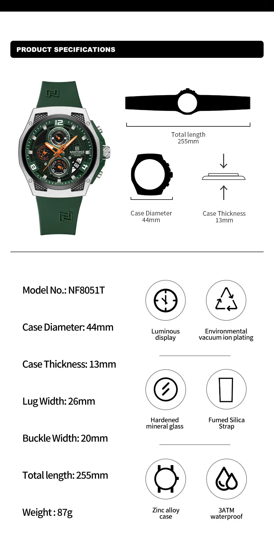 Picture of NAVIFORCE 8051 - Casual Fashion Multifunction Quartz Chronograph Luminous Wrist Watch for Men
