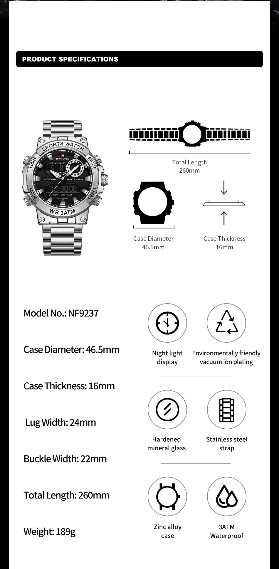 Picture of NAVIFORCE 9237  Fashion Casual Men's Digital Watches Dual Display Multi Functional Quartz Watch For Men