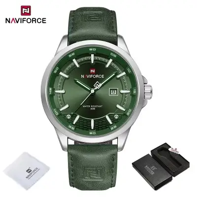 Picture of NAVIFORCE 9248 Men Watch Sport Wristwatch Top Brand Luxury Auto Date Silicone Leather Quartz Original Male Clock Gift & Silver Green