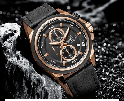 Picture of NAVIFORCE 8075 Casual Fashion Watches for Man Luminous  Date Display Genuine Leather Band Male Clock Relogios Masculino & Rose Black