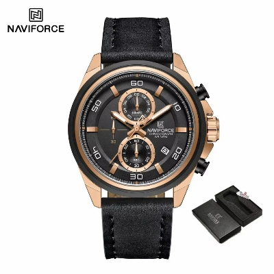 Picture of NAVIFORCE 8075 Casual Fashion Watches for Man Luminous  Date Display Genuine Leather Band Male Clock Relogios Masculino & Rose Black