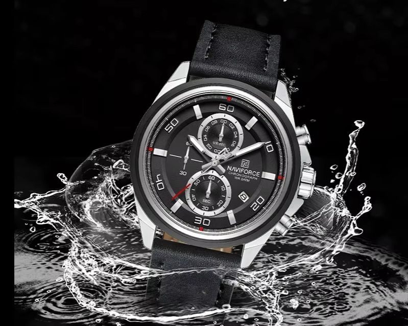 Picture of NAVIFORCE 8075 Casual Fashion Watches for Man Luminous  Date Display Genuine Leather Band Male Clock Relogios Masculino & Silver Black