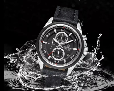 Picture of NAVIFORCE 8075 Casual Fashion Watches for Man Luminous  Date Display Genuine Leather Band Male Clock Relogios Masculino & Silver Black