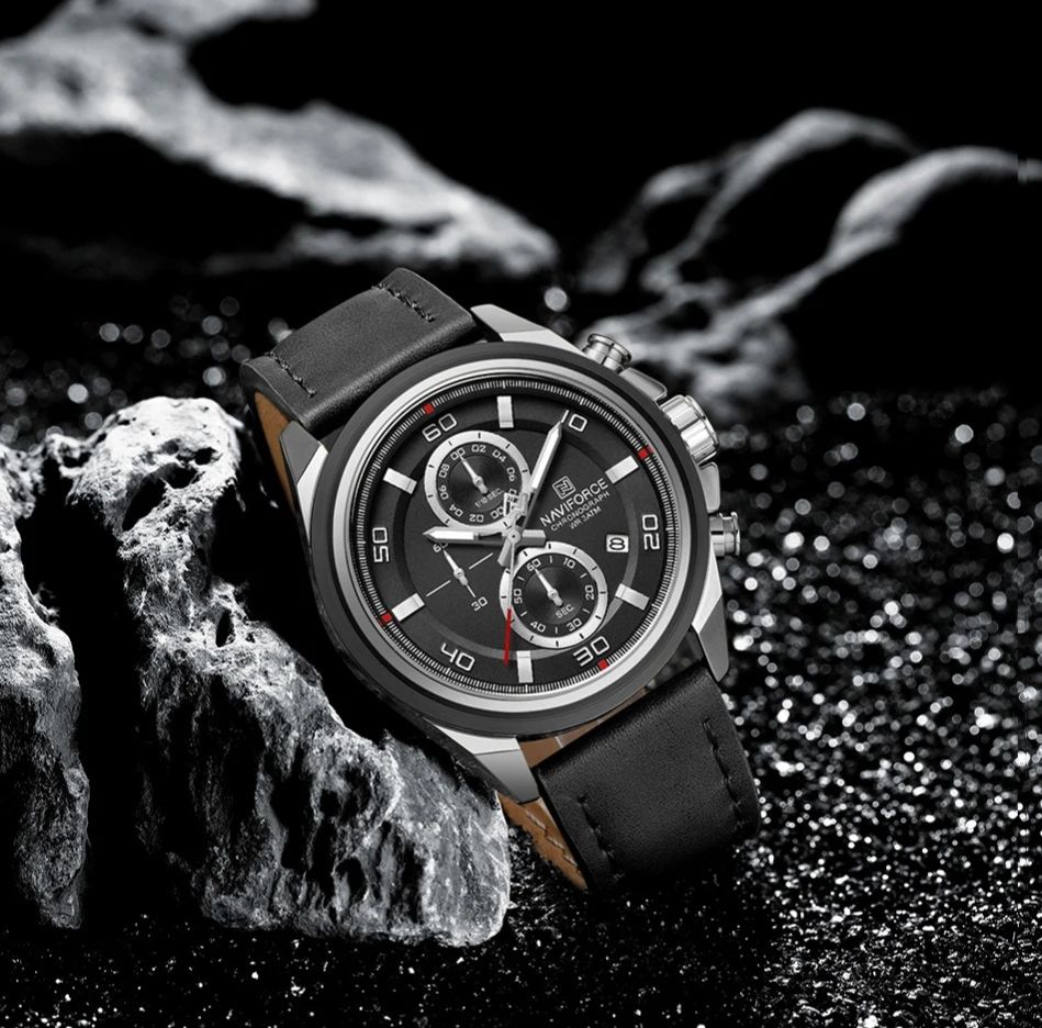 Picture of NAVIFORCE 8075 Casual Fashion Watches for Man Luminous  Date Display Genuine Leather Band Male Clock Relogios Masculino & Silver Black
