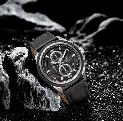 Picture of NAVIFORCE 8075 Casual Fashion Watches for Man Luminous  Date Display Genuine Leather Band Male Clock Relogios Masculino & Silver Black