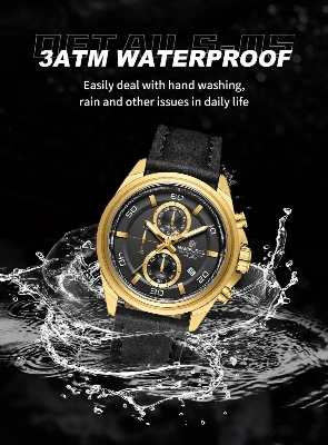 Picture of NAVIFORCE 8075 Casual Fashion Watches for Man Luminous  Date Display Genuine Leather Band Male Clock Relogios Masculino & Golden Black