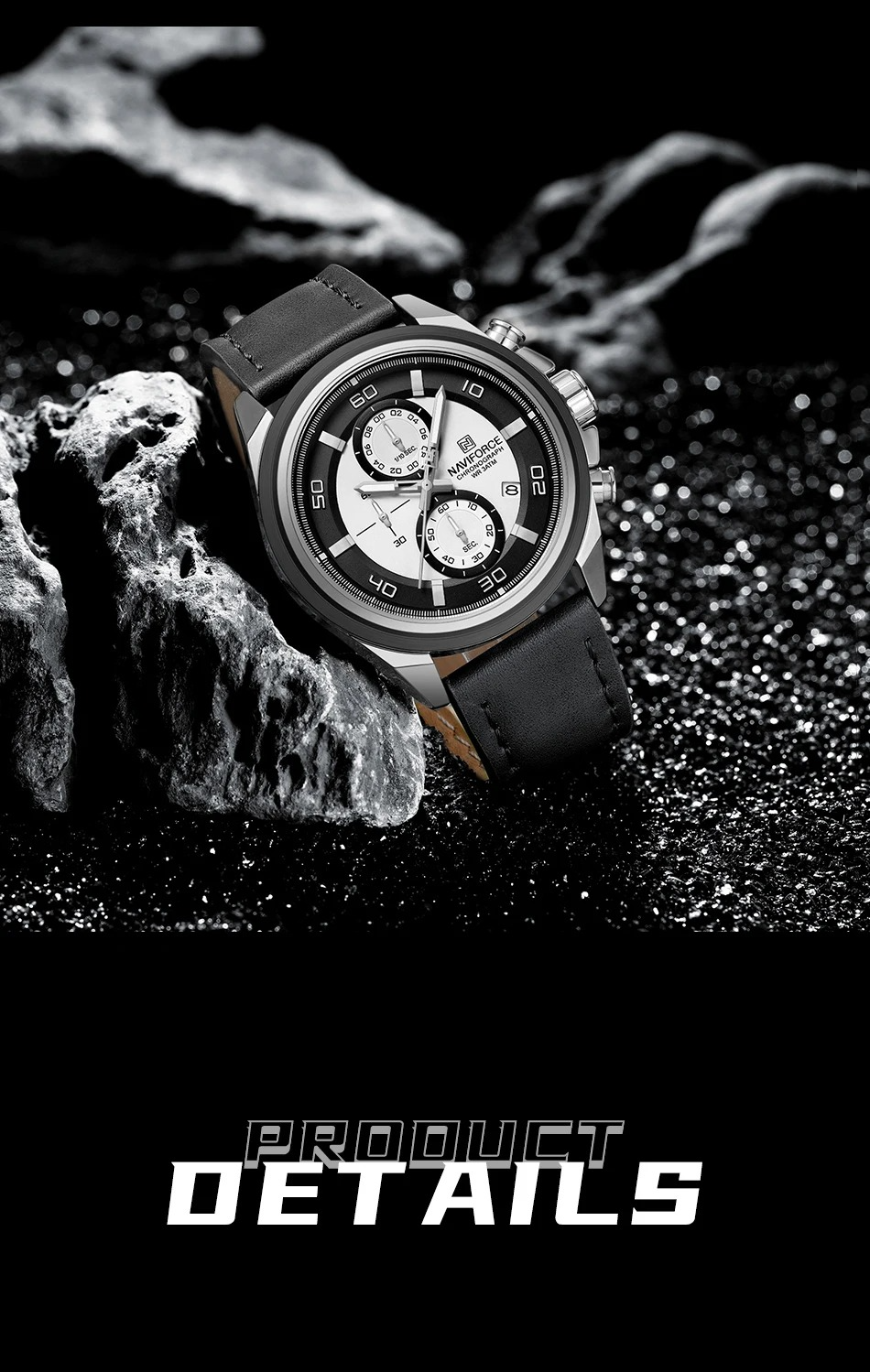 Picture of NAVIFORCE 8075 Casual Fashion Watches for Man Luminous  Date Display Genuine Leather Band Male Clock Relogios Masculino & Silver White