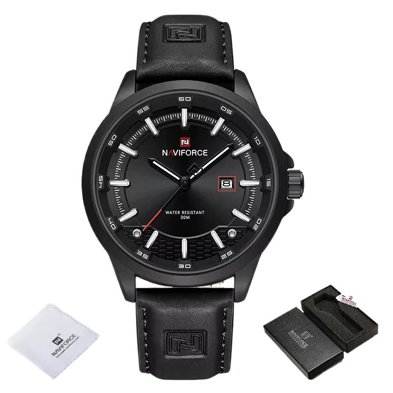Picture of NAVIFORCE 9248 Men Watch Sport Wristwatch Top Brand Luxury Auto Date Silicone Leather Quartz Original Male Clock Gift &  Black